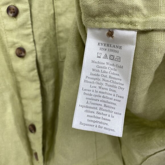 Everlane Women's Size M Green 100% Linen Button Up Peasant Blouse Boxy Relaxed - Picture 6 of 11